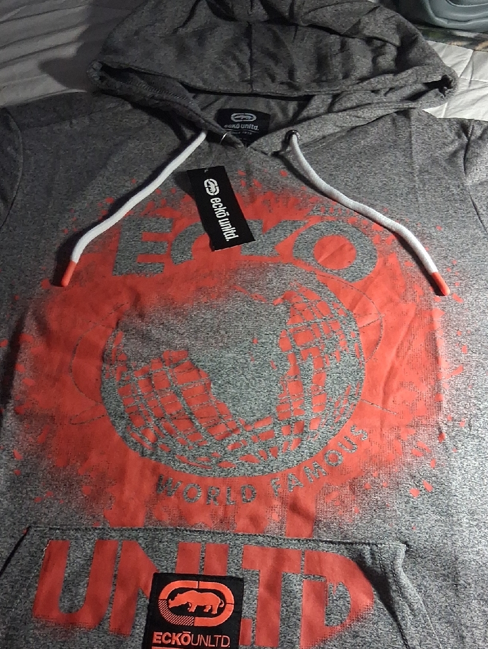 Ecko Unltd Gray Hoodie with Orange  Graphic/ Grey Marbled